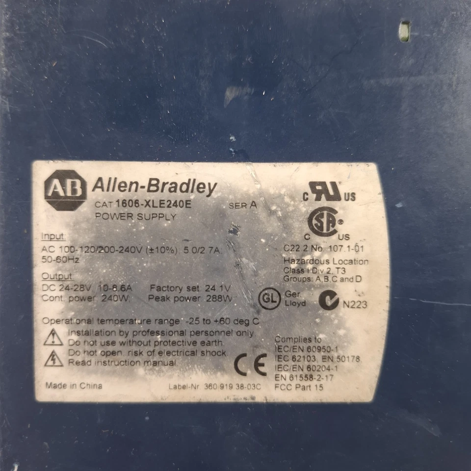 Allen Bradley 1606-XLE240E Series A Power Supply Dc 24V/10A Input Ac100-120/200v